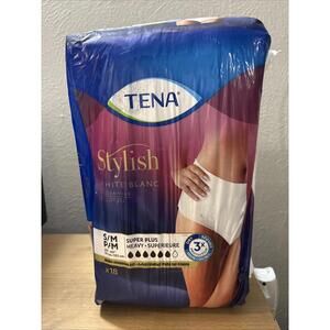 TENA Women’s Stylish White Underwear Super Plus Heavy Absorbency S/M 18 Count